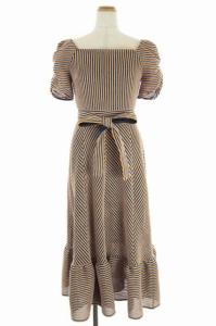 21SS シアーリップルカットワンピース スクエアネック フリル ベルト付き 36 パープル