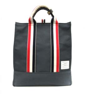 トートバッグ ハンドバッグ ストライプ キャンバス レザー グレー