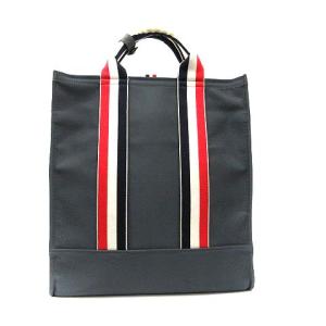 THOM BROWNE トートバッグ ハンドバッグ ストライプ キャンバス レザー グレー