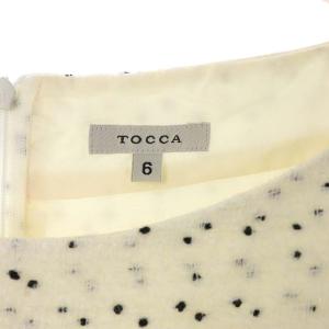 TOCCA PATISSERIE フレアワンピース ドット ウール混 半袖 ミモレ丈 6 白 黒 ホワイト ブラック