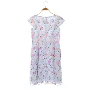 TOCCA 花柄刺繍ワンピース 膝丈 半袖 切替 オーガンジー 2 ライトブルー ピンク