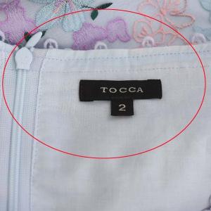 TOCCA 花柄刺繍ワンピース 膝丈 半袖 切替 オーガンジー 2 ライトブルー ピンク