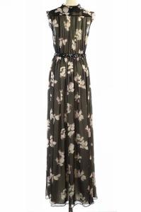 kate spade new york マディソンアベニュー ビジューフラワー柄ワンピース ロング ノースリーブ シルク シフォン 4 黒 ブラック ピンク