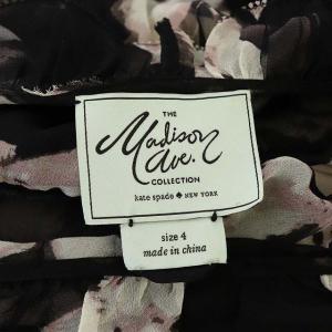 kate spade new york マディソンアベニュー ビジューフラワー柄ワンピース ロング ノースリーブ シルク シフォン 4 黒 ブラック ピンク