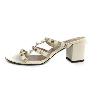 VALENTINO GARAVANI ロックスタッズサンダル アンクルストラップ チャンキーヒール レザー 36.5  アイボリー