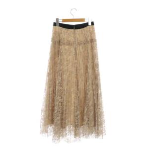 CELFORD 19AW レース プリーツ スカート ロング 36 ピンクベージュ 黒 ブラック