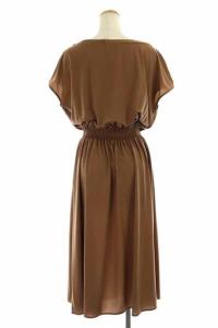 ANAYI ウエストシャーリングロングワンピース 半袖 フレア 38 茶 ブラウン