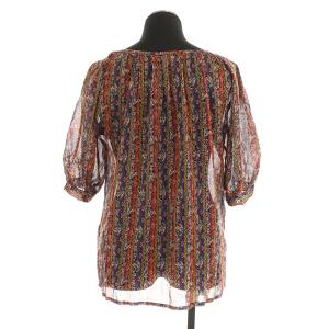 YVES SAINT LAURENT Vネック七分袖総柄ブラウス レッド