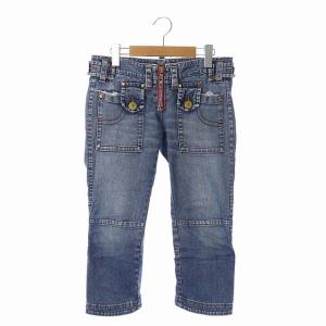 ジップデザイン加工クロップドデニムパンツ ブルー
