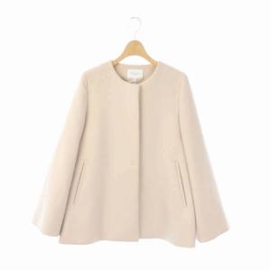 P120 フレアノーカラーコート アウター ミドル丈 総裏地 M ピンクベージュ