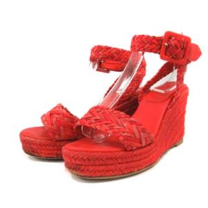 HERMES サンダル イネス ウエッジソール エスパドリーユ ストラップ 36 22.5cm レッド