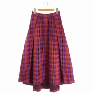 18AW チェックフレアスカート ロング タック 38 黒 紫 オレンジ ブラック パープル