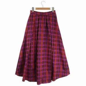 GRACE CONTINENTAL 18AW チェックフレアスカート ロング タック 38 黒 紫 オレンジ ブラック パープル