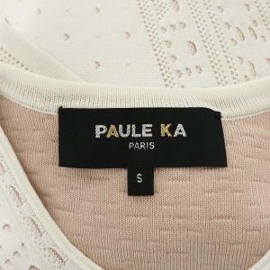 PAULE KA カットワーク ジャケットワンピースセットアップ ニット ノーカラージャケット 膝丈 ノースリーブ フレア S ピンク 白 ホワイト