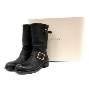 JIMMY CHOO バイカーブーツ ショート レザー ローヒール