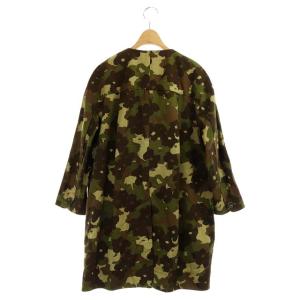 MUVEIL カモフラビジューノーカラーコート ミドル丈 迷彩柄 総柄 36 カーキ 緑 グリーン
