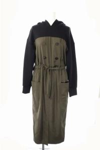 20AW フード付トレンチ風ワンピース ロング 切替 長袖