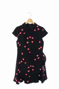 ラウンドカラーフラワー柄ミニワンピース 0 ブラック