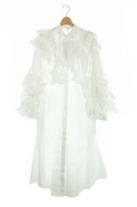 21SS ラッフルトリムシャツワンピース フレア ロング フリル シャーリング 38