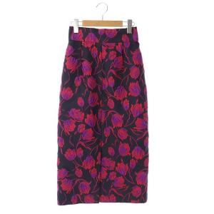 19AW チューリップ ジャガード スカート タイト ロング スリット 36 黒 赤 紫 ブラック レッド パープル