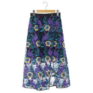 19SS ボタニカルパロットスカート ロング ラップ調 シースルー 刺繍 36 マルチカラー