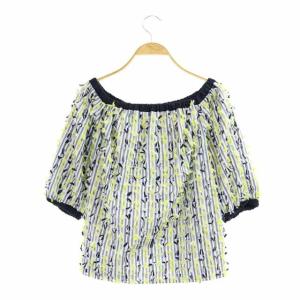 GRACE CONTINENTAL 19SS ボーダーカットジャガードトップ ブラウス 七分袖 36 ネイビー ホワイト