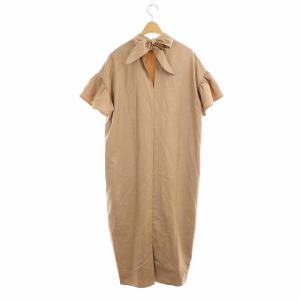 Drawer シルクウール バックリボンワンピース ギャザー ハイネック 36 オレンジベージュ