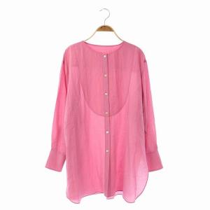 レーヨンナイロンボイルオーバーシャツ ブラウス ノーカラー 長袖 ピンク