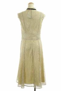 CELFORD 20AW タイルレースワンピース ノースリーブ タイト ロング リボン付き 36 ライトベージュ