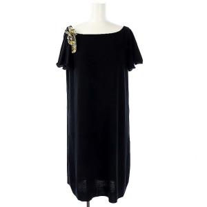 ニットチュニック リボン ウール M ブラック