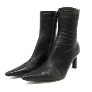 CHANEL ブーツ ハイヒール ショート ココマーク レザー 23.5cm