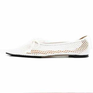 PIPPICHIC バレエシューズ スクエアトゥ メッシュ フラット サンダル リボン 37 24cm 白 ホワイト