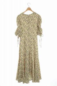 CELFORD 20SS 小花柄 プリント ワンピース 五分袖 フレア ロング Vネック 36 ピンク 緑 グリーン