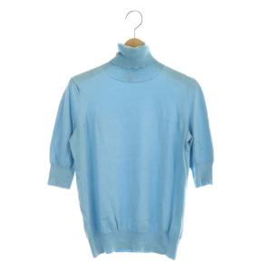コットン シルク ハーフスリーブ タートルネック ニット プルオーバー 薄手 ライトブルー