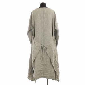 nest Robe リネン ラップデザイン ロング ワンピース 長袖 ラウンドネック グレー