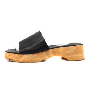 HERMES サンダル スクエアトゥ ウッドソール レザー 40 ブラック