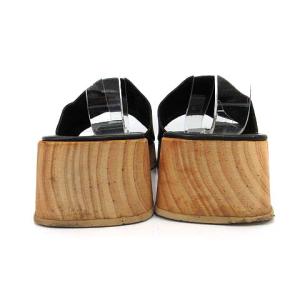 HERMES サンダル スクエアトゥ ウッドソール レザー 40 ブラック