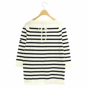 YURI PARK バックリボン ボーダーニット カットソー 八分袖 プルオーバー 白 黒 ホワイト ブラック