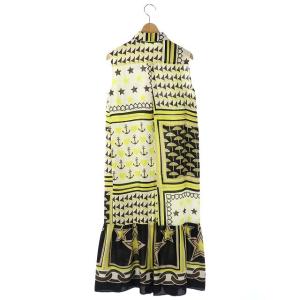 Grace Class 20SS マリンプリントシャツワンピース ノースリーブ ロング フリル 総柄 36 アイボリー 黄 茶 イエロー ブラウン