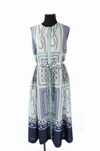21SS マリンスカーフプリントワンピース ノースリーブ ロング ベルト付き 36 ブルー