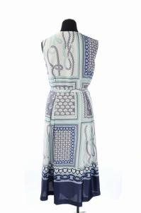 Grace Class 21SS マリンスカーフプリントワンピース ノースリーブ ロング ベルト付き 36 ブルー