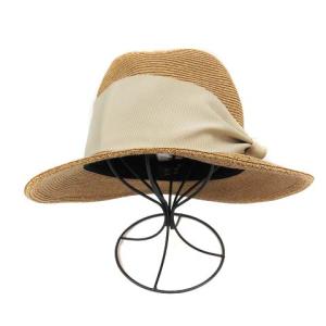 Athena New York 帽子 麦わら帽子 ストローハット リボン ロゴプレート ベージュ グレー