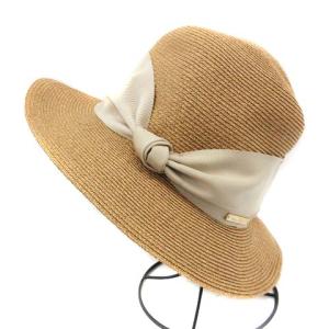 Athena New York 帽子 麦わら帽子 ストローハット リボン ロゴプレート ベージュ グレー