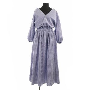 ギンガムチェックギャザーワンピース S ホワイト