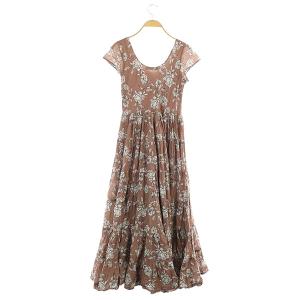 MARIHA 花柄 フレンチスリーブ ワンピース ロング 茶 ブラウン