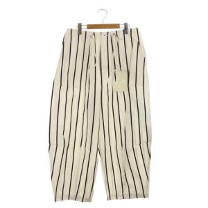 ベイカーパンツ ストライプ ボタンフライ ワイド 40 ホワイト ネイビー
