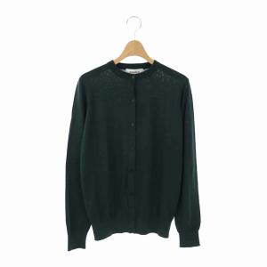 シルク コットン カーディガン ニット 長袖 クルーネック 38 ダークグリーン