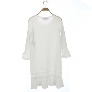 PAULE KA カットワークニットワンピース 長袖 ひざ丈 フレア プルオーバー S 白 ホワイト