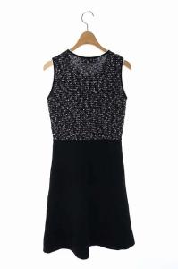 PAULE KA ツイード切り替えノースリーブニットワンピース ひざ丈 フレア プルオーバー S 黒 白 ブラック ホワイト