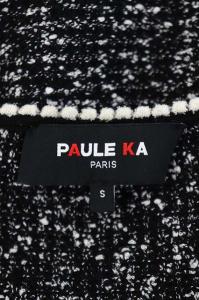 PAULE KA ツイード切り替えノースリーブニットワンピース ひざ丈 フレア プルオーバー S 黒 白 ブラック ホワイト